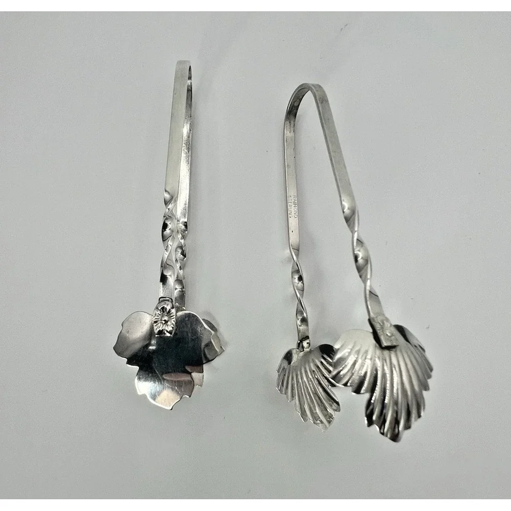 Vintage Raimond Sterling Silver Sugar Tongs Maple Leaf Pair 2 Twisted  Bon Bons